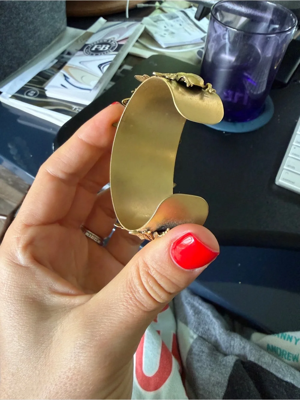 Gold Insect Embellished Cuff Bracelet - Picture 5 of 6